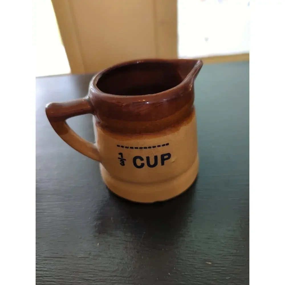 Set Of Stone Ware Measuring Cups Two Toned Brown & Wheat 1, 3/4 & 1/2 Cups